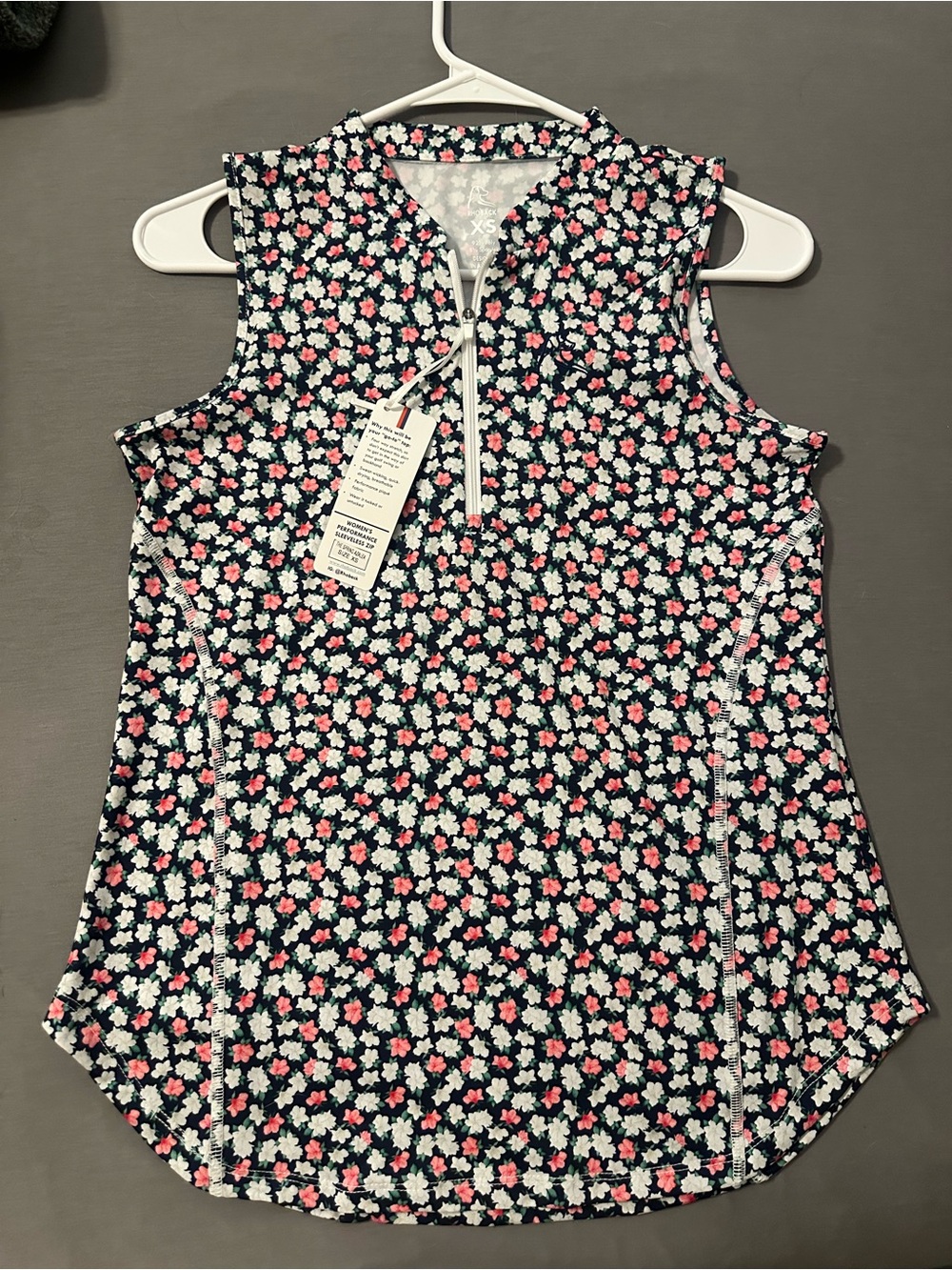 Rhoback Spring Azalea Navy Sleeveless Tank with Pink & White Floral Print